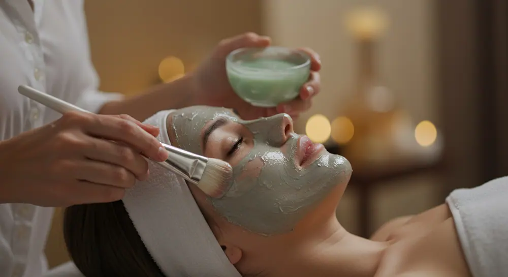 Eine beruhigende Maske wird mit dem Pinsel aufgetragen